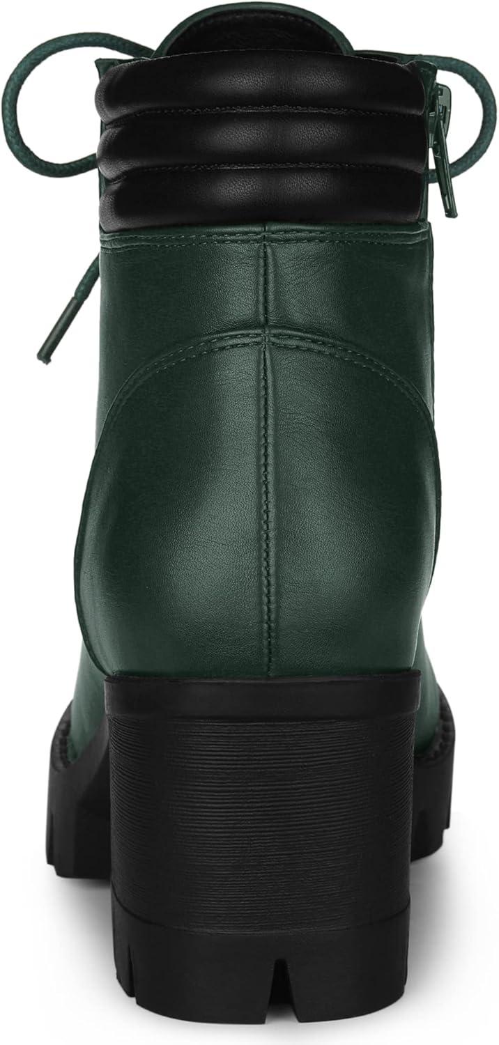 imageAllegra K Womens Round Toe Chunky Heel Lace Up Zipper Combat BootsDark Green