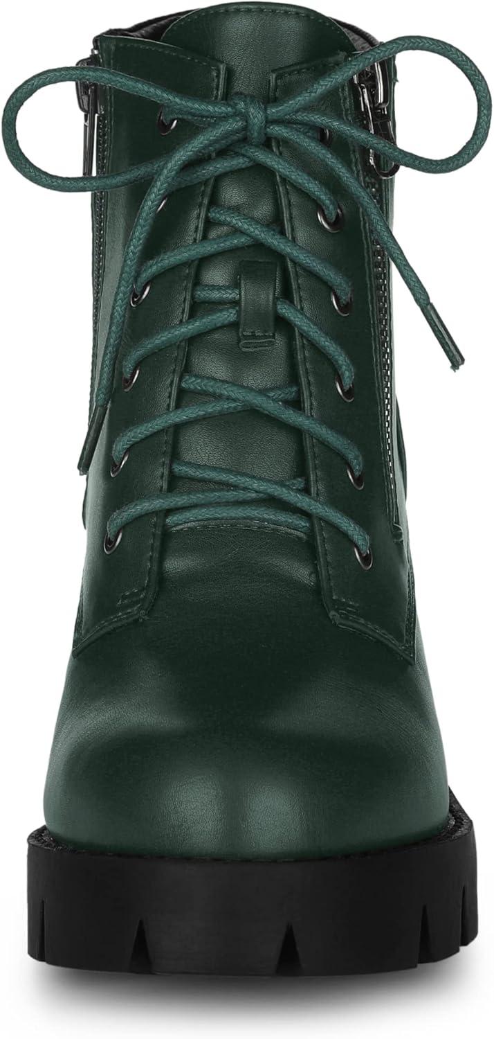 imageAllegra K Womens Round Toe Chunky Heel Lace Up Zipper Combat BootsDark Green