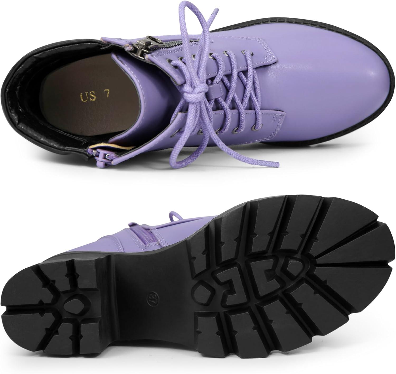 imageAllegra K Womens Round Toe Chunky Heel Lace Up Zipper Combat BootsLight Purple