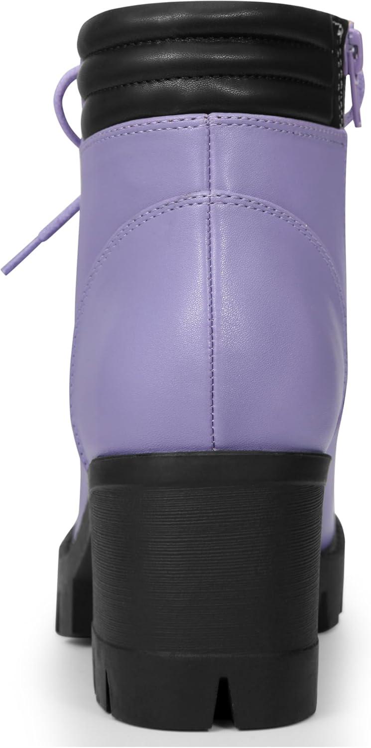 imageAllegra K Womens Round Toe Chunky Heel Lace Up Zipper Combat BootsLight Purple