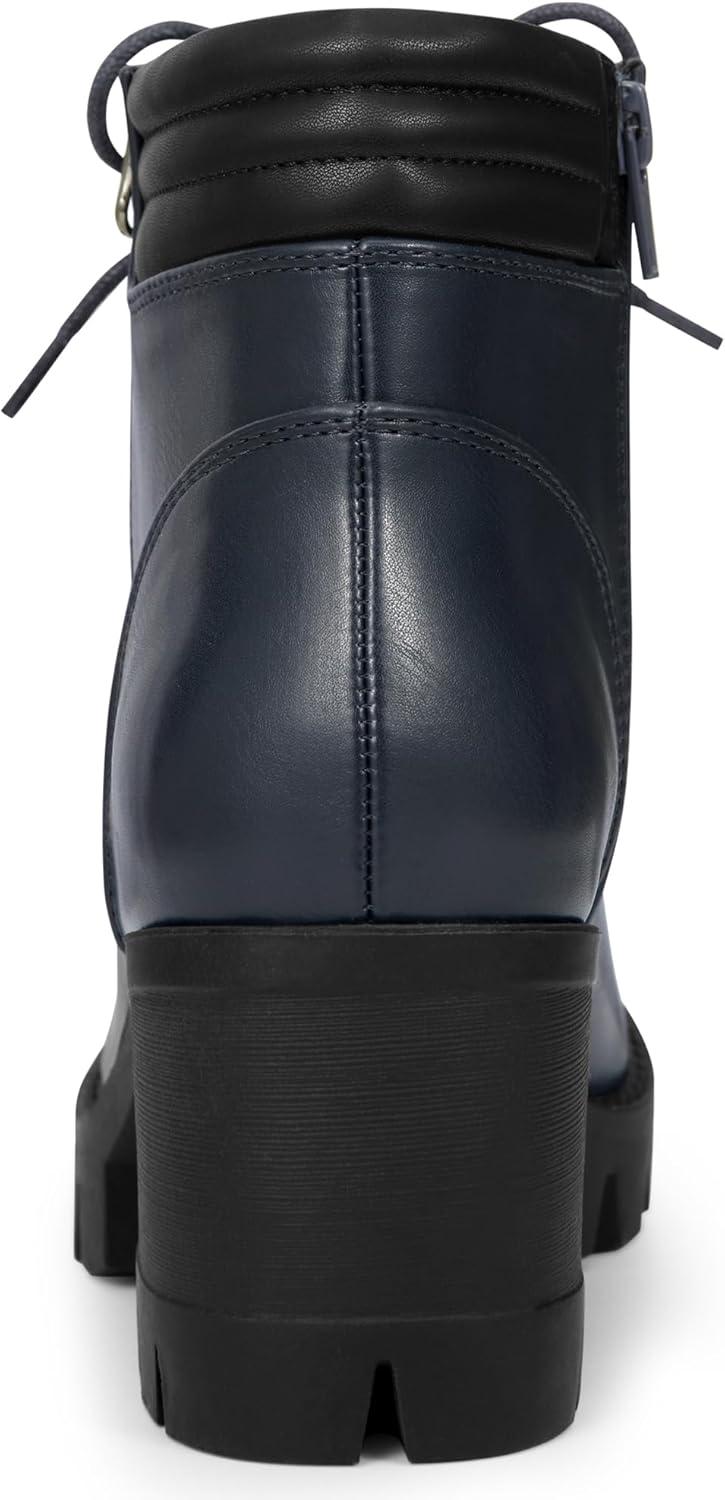 imageAllegra K Womens Round Toe Chunky Heel Lace Up Zipper Combat BootsNavy Blue