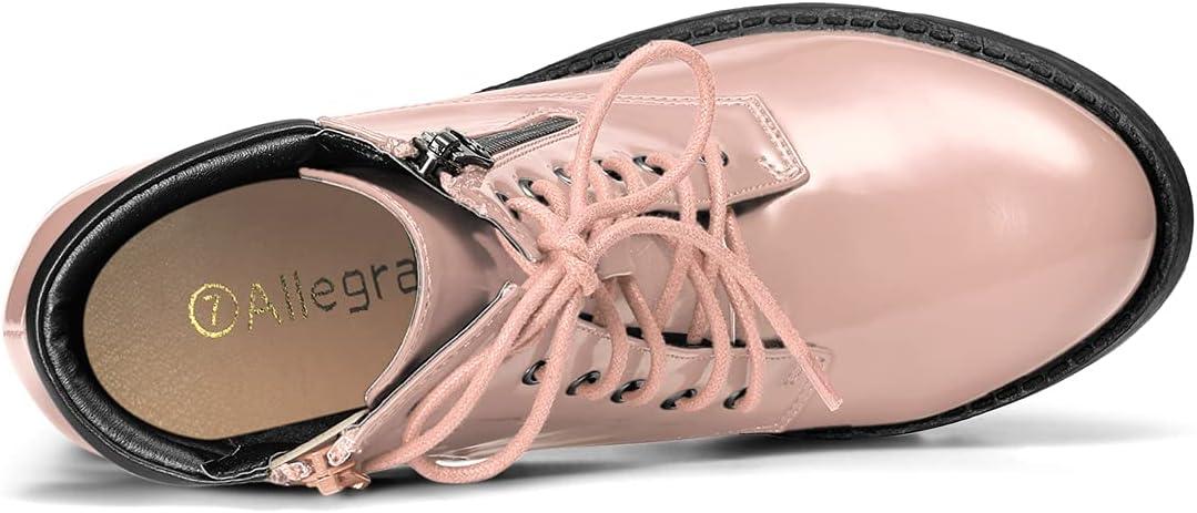imageAllegra K Womens Round Toe Chunky Heel Lace Up Zipper Combat BootsPink
