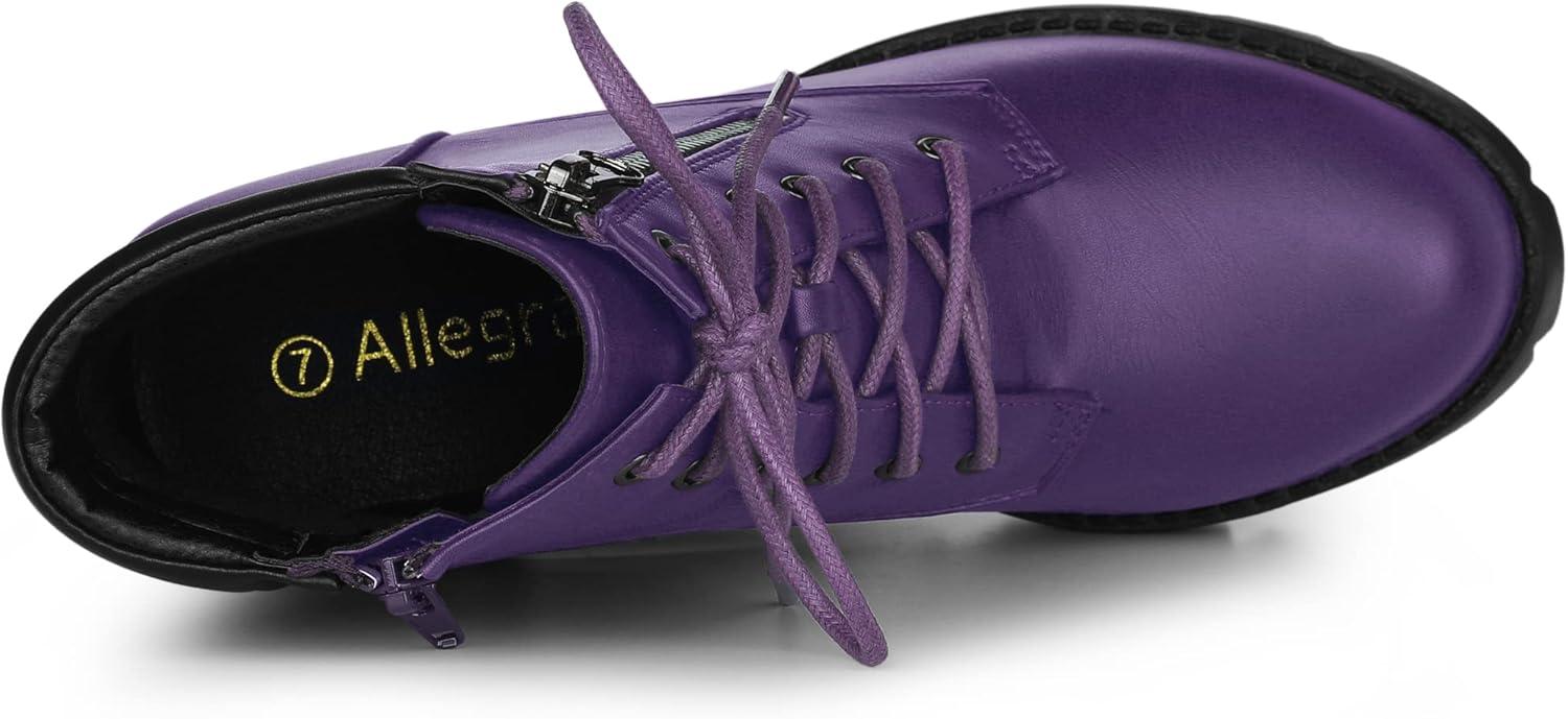 imageAllegra K Womens Round Toe Chunky Heel Lace Up Zipper Combat BootsPurple