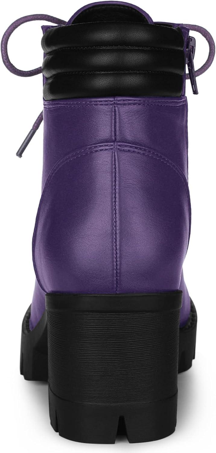 imageAllegra K Womens Round Toe Chunky Heel Lace Up Zipper Combat BootsPurple