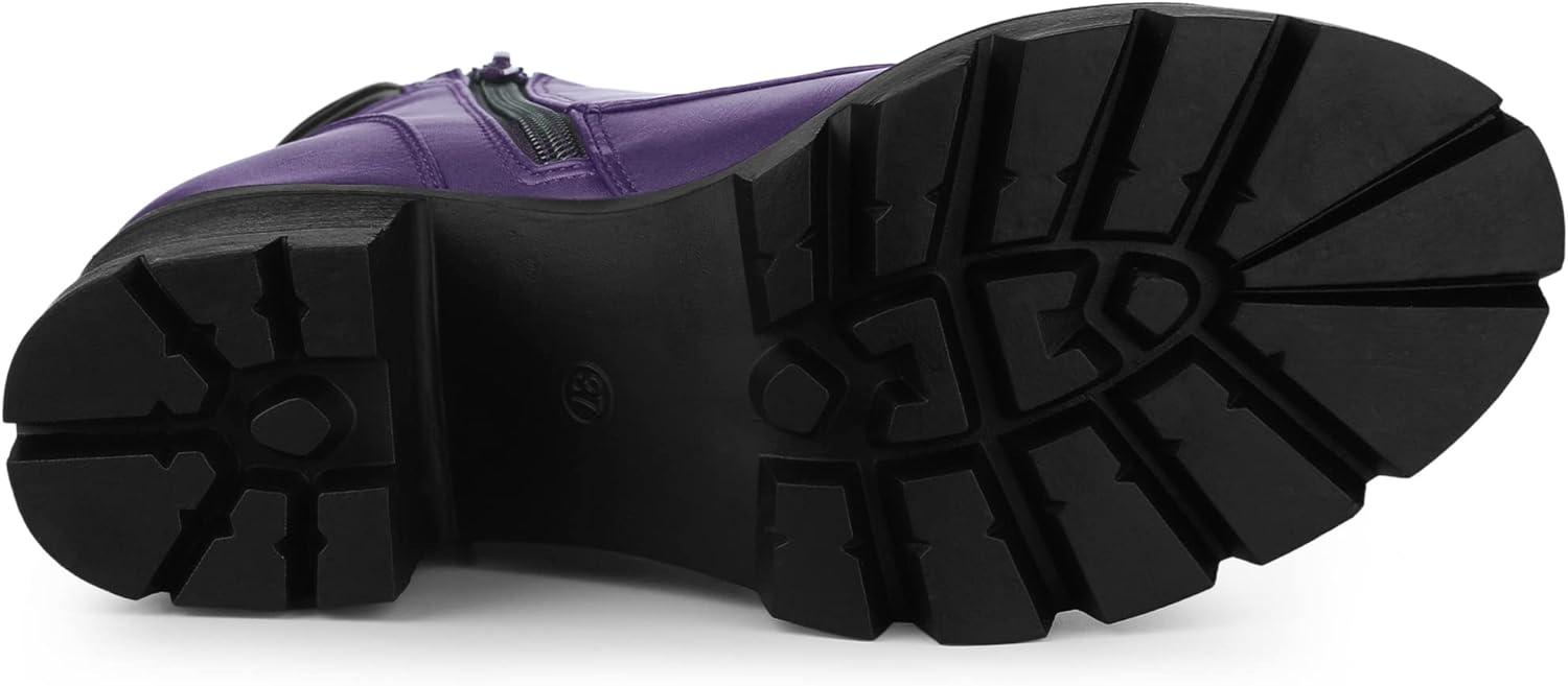 imageAllegra K Womens Round Toe Chunky Heel Lace Up Zipper Combat BootsPurple