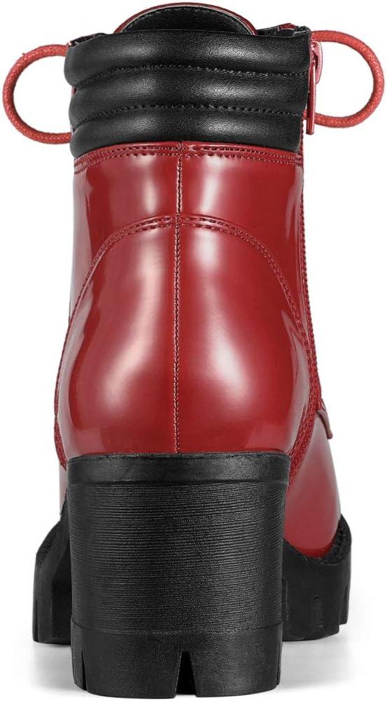 imageAllegra K Womens Round Toe Chunky Heel Lace Up Zipper Combat BootsRed