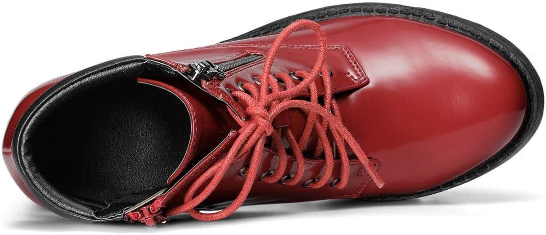 imageAllegra K Womens Round Toe Chunky Heel Lace Up Zipper Combat BootsRed