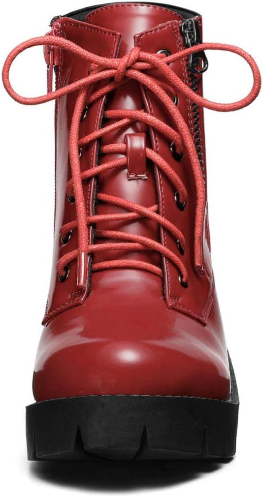 imageAllegra K Womens Round Toe Chunky Heel Lace Up Zipper Combat BootsRed