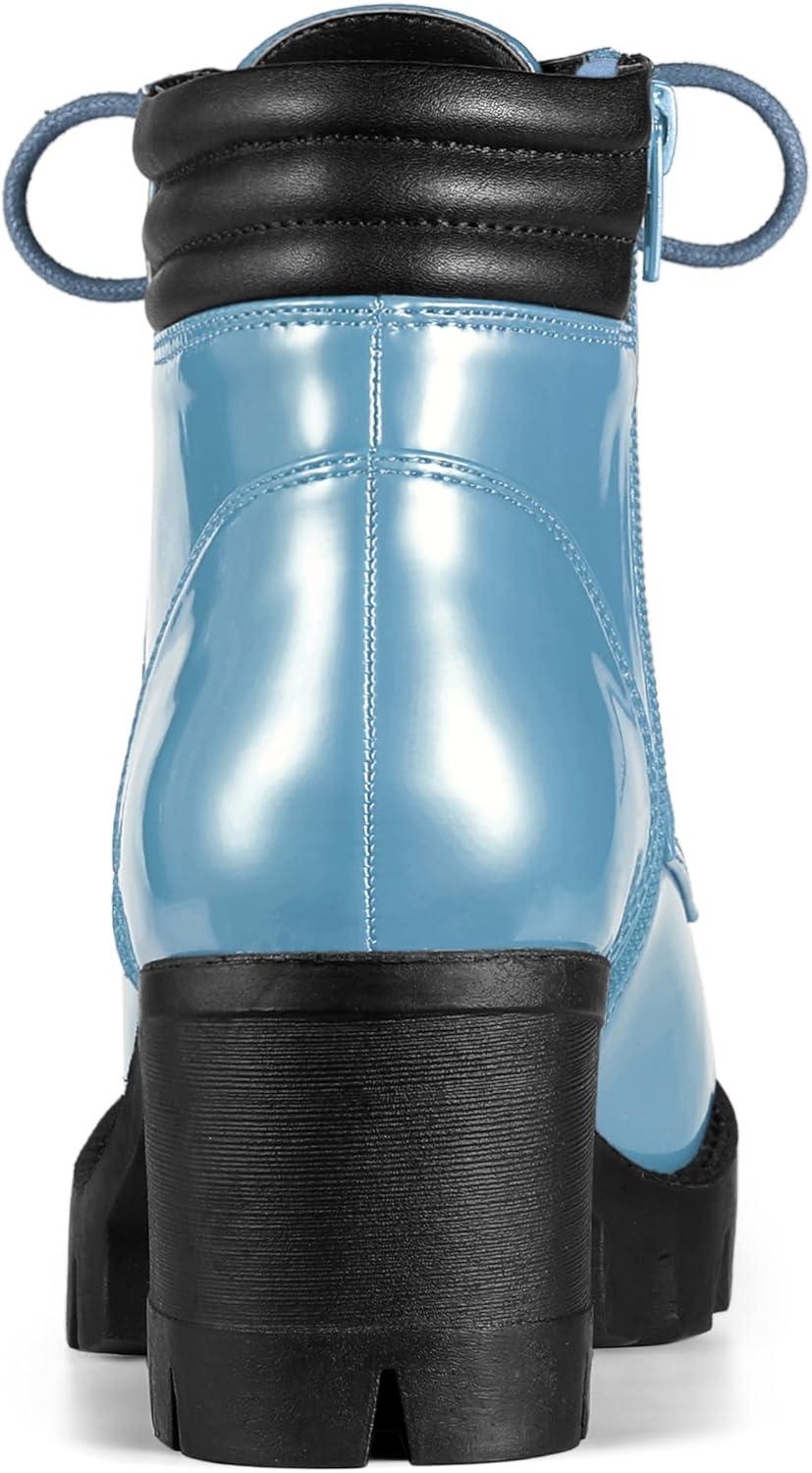 imageAllegra K Womens Round Toe Chunky Heel Lace Up Zipper Combat BootsSky Blue