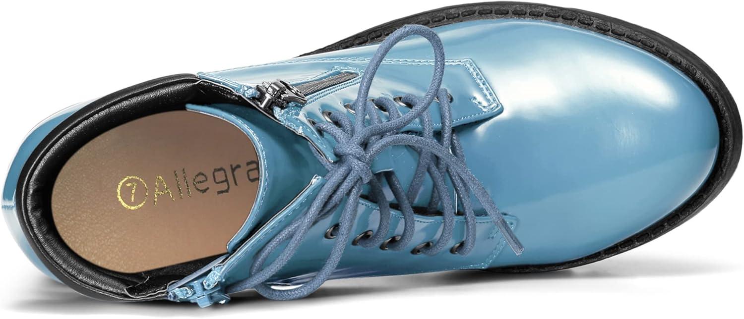 imageAllegra K Womens Round Toe Chunky Heel Lace Up Zipper Combat BootsSky Blue