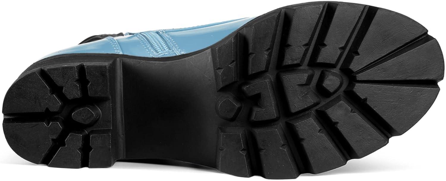imageAllegra K Womens Round Toe Chunky Heel Lace Up Zipper Combat BootsSky Blue