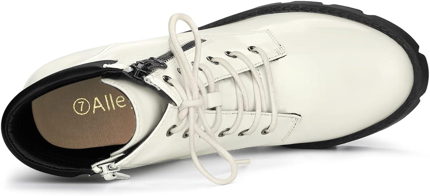 imageAllegra K Womens Round Toe Chunky Heel Lace Up Zipper Combat BootsWhite