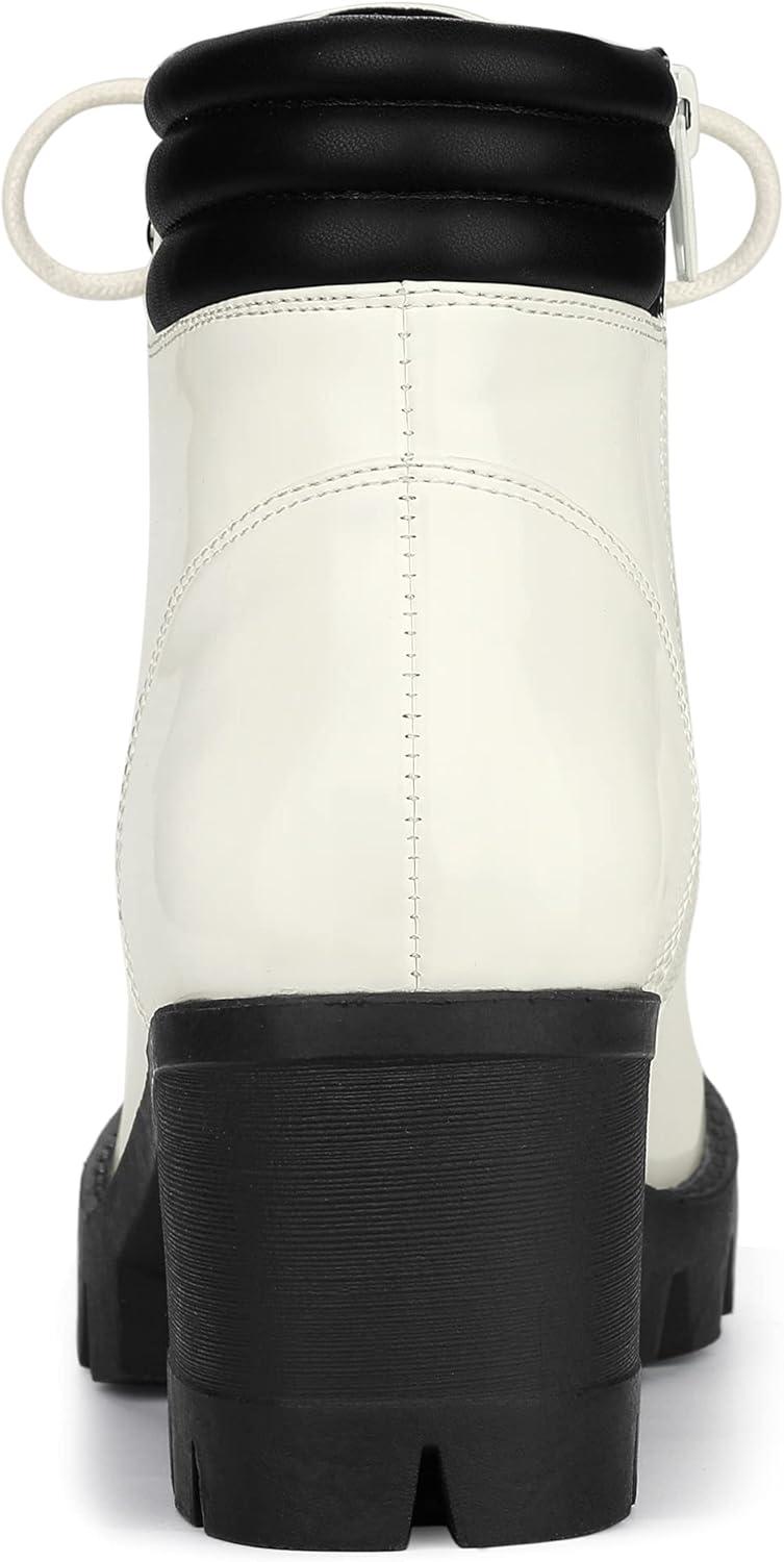 imageAllegra K Womens Round Toe Chunky Heel Lace Up Zipper Combat BootsWhite