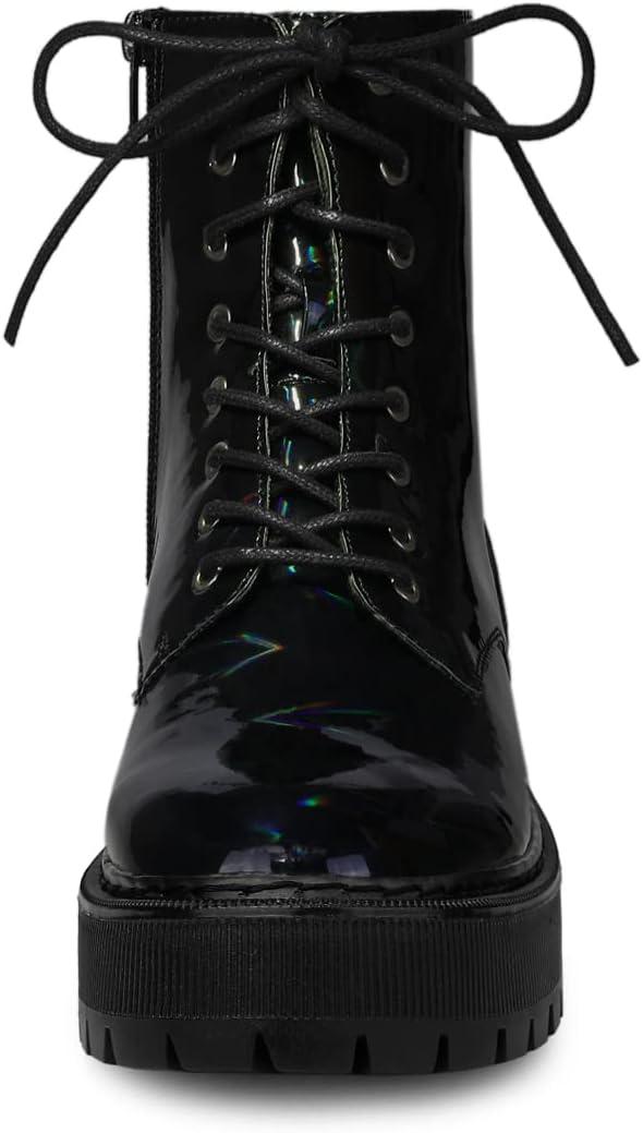 imageAllegra K Womens Round Toe Platform Lace Up Colorful Combat Ankle BootsBlack