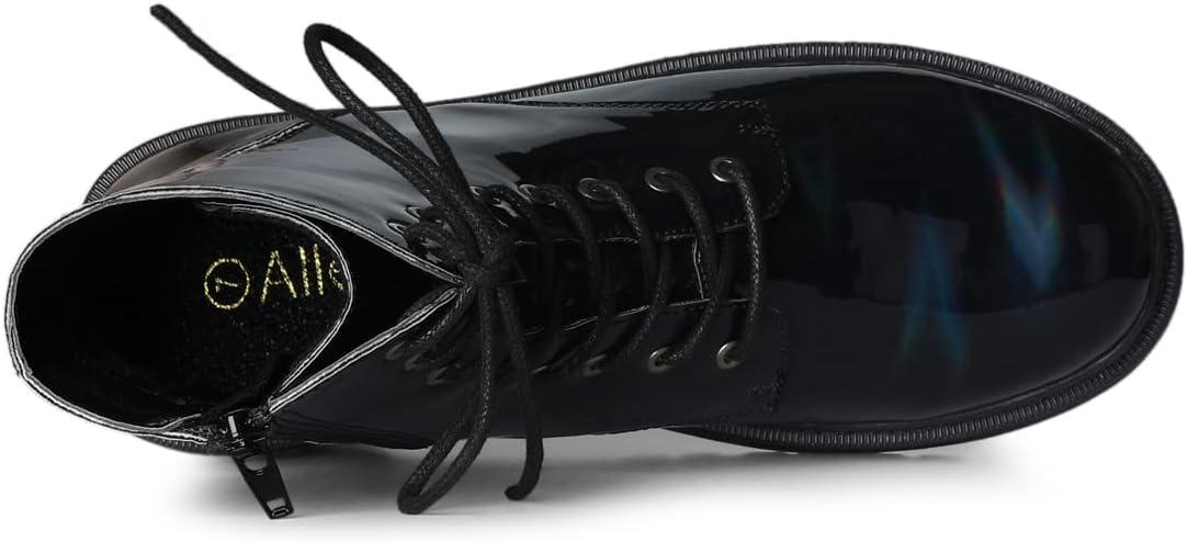 imageAllegra K Womens Round Toe Platform Lace Up Colorful Combat Ankle BootsBlack