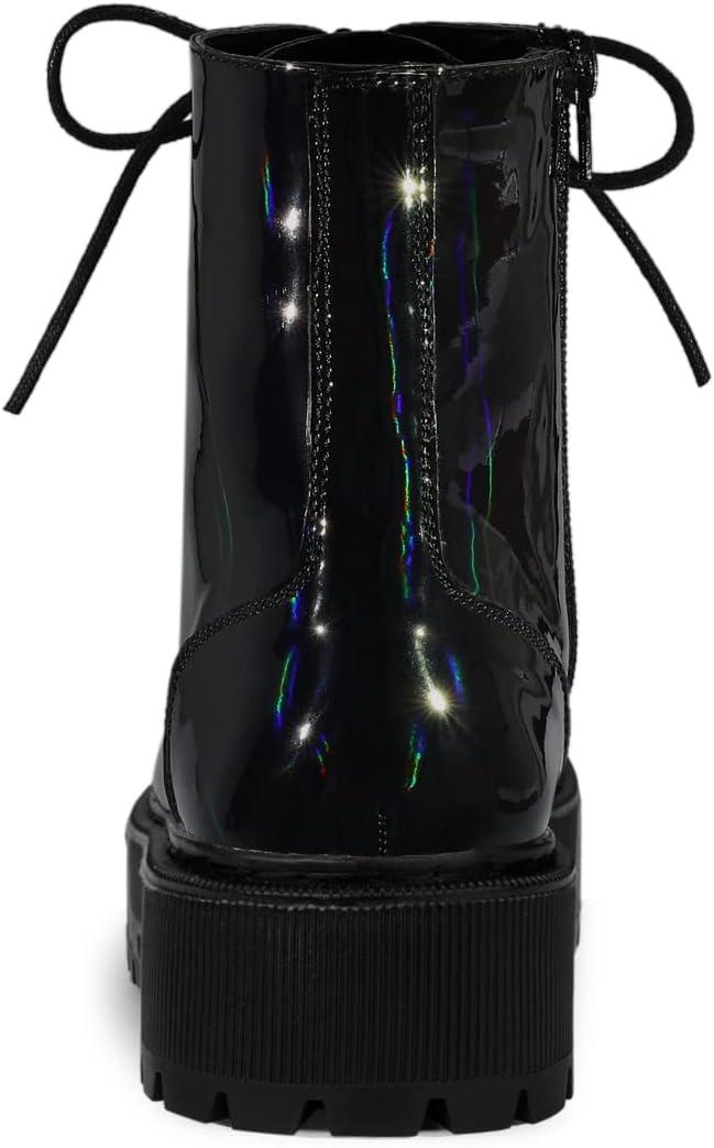 imageAllegra K Womens Round Toe Platform Lace Up Colorful Combat Ankle BootsBlack