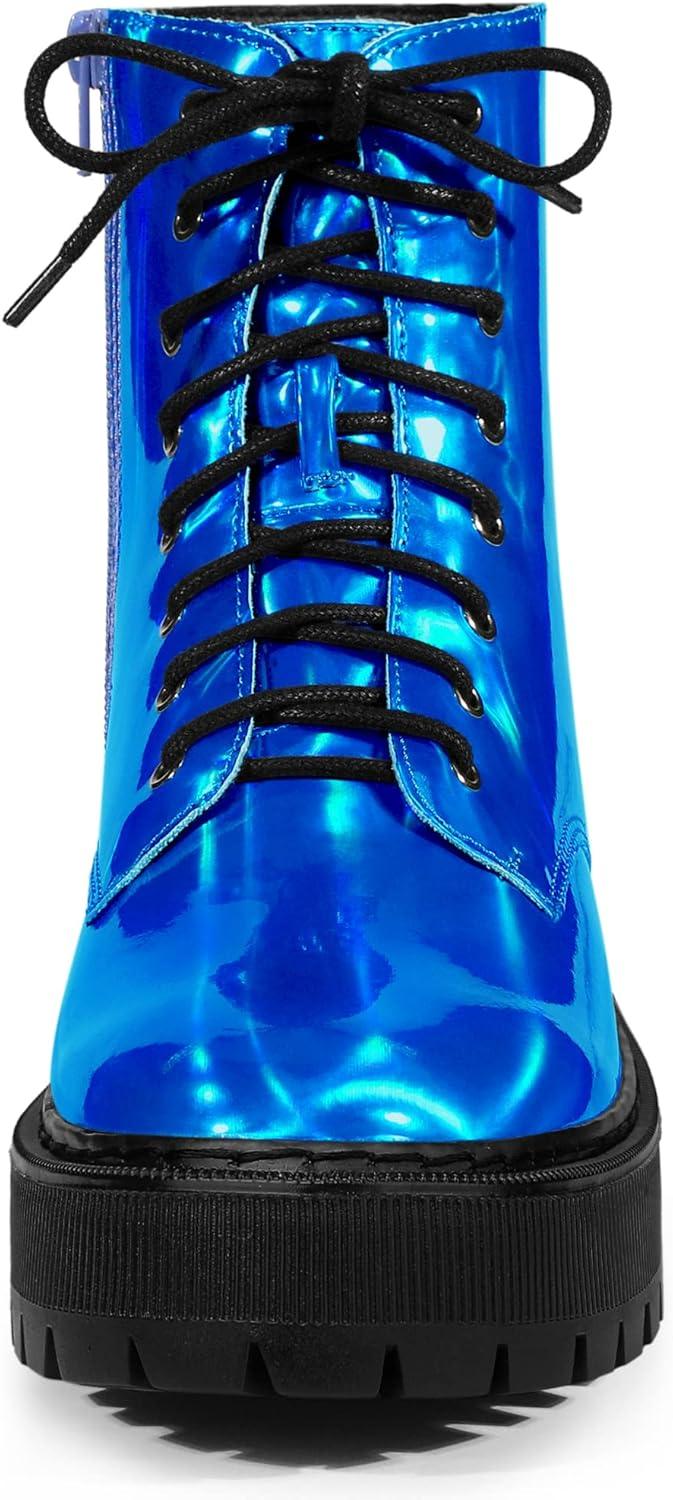 imageAllegra K Womens Round Toe Platform Lace Up Colorful Combat Ankle BootsBlue