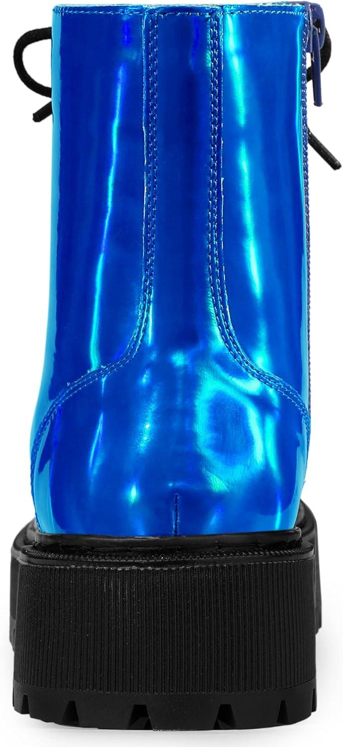 imageAllegra K Womens Round Toe Platform Lace Up Colorful Combat Ankle BootsBlue