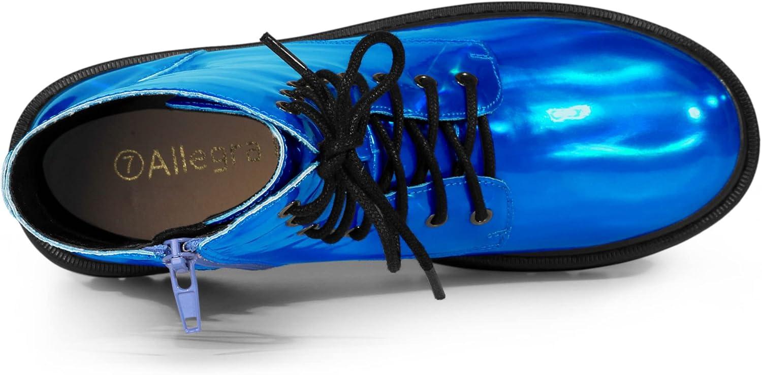 imageAllegra K Womens Round Toe Platform Lace Up Colorful Combat Ankle BootsBlue