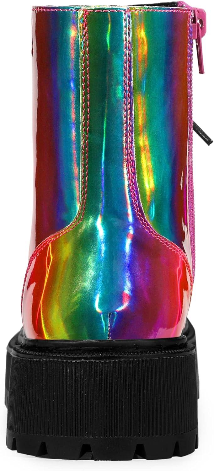 imageAllegra K Womens Round Toe Platform Lace Up Colorful Combat Ankle BootsColorful