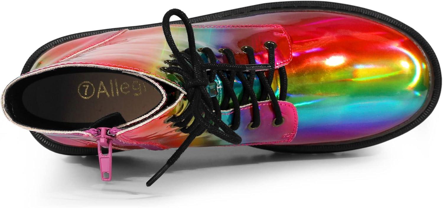 imageAllegra K Womens Round Toe Platform Lace Up Colorful Combat Ankle BootsColorful