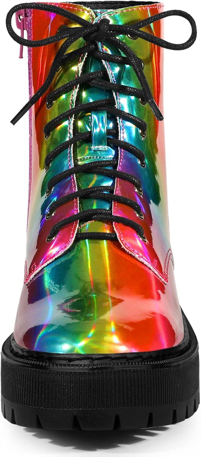 imageAllegra K Womens Round Toe Platform Lace Up Colorful Combat Ankle BootsColorful