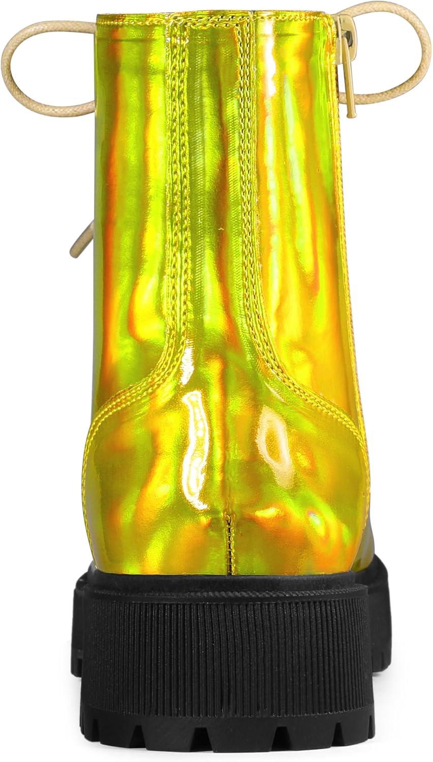 imageAllegra K Womens Round Toe Platform Lace Up Colorful Combat Ankle BootsGold Yellow