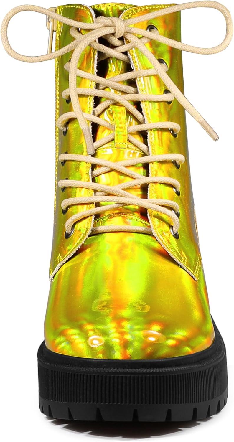 imageAllegra K Womens Round Toe Platform Lace Up Colorful Combat Ankle BootsGold Yellow