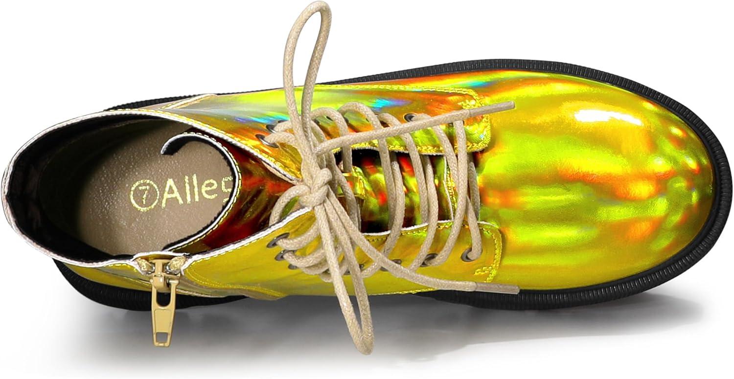 imageAllegra K Womens Round Toe Platform Lace Up Colorful Combat Ankle BootsGold Yellow