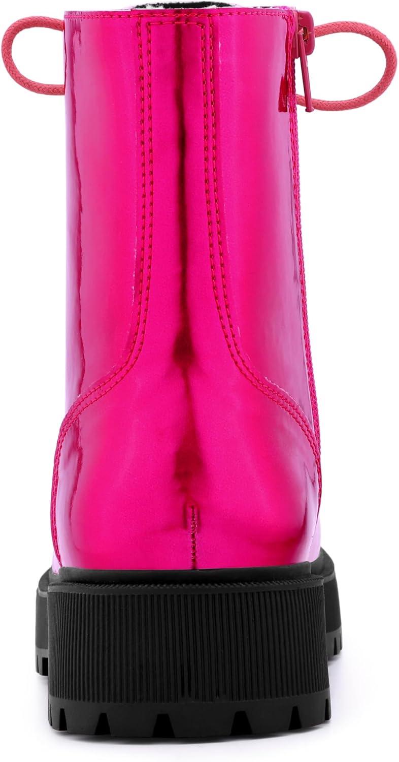 imageAllegra K Womens Round Toe Platform Lace Up Colorful Combat Ankle BootsHot Pink
