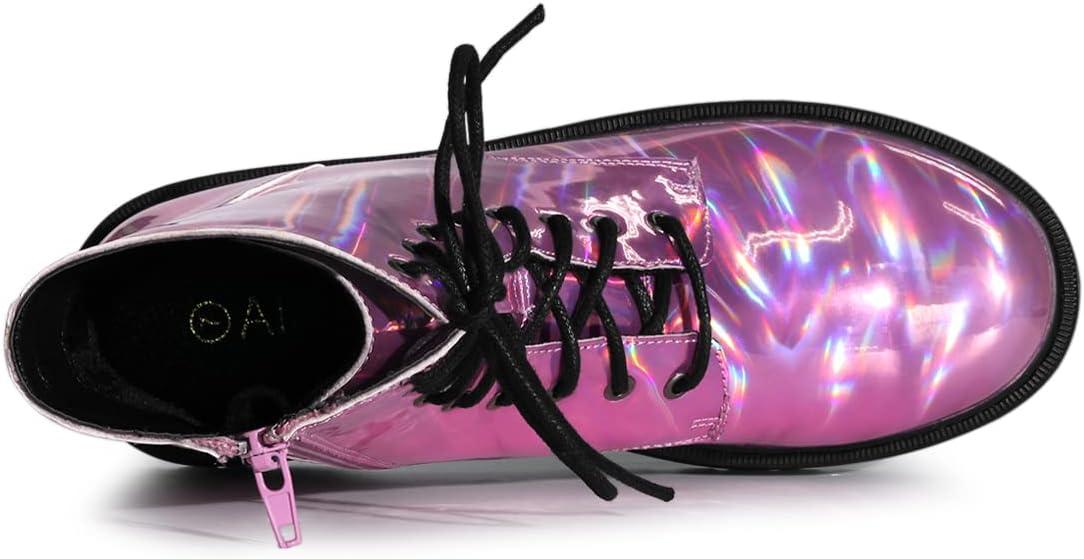 imageAllegra K Womens Round Toe Platform Lace Up Colorful Combat Ankle BootsPink
