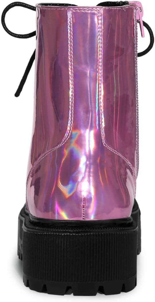 imageAllegra K Womens Round Toe Platform Lace Up Colorful Combat Ankle BootsPink