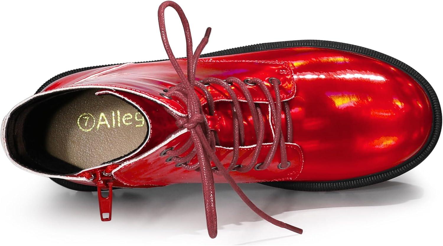 imageAllegra K Womens Round Toe Platform Lace Up Colorful Combat Ankle BootsRed