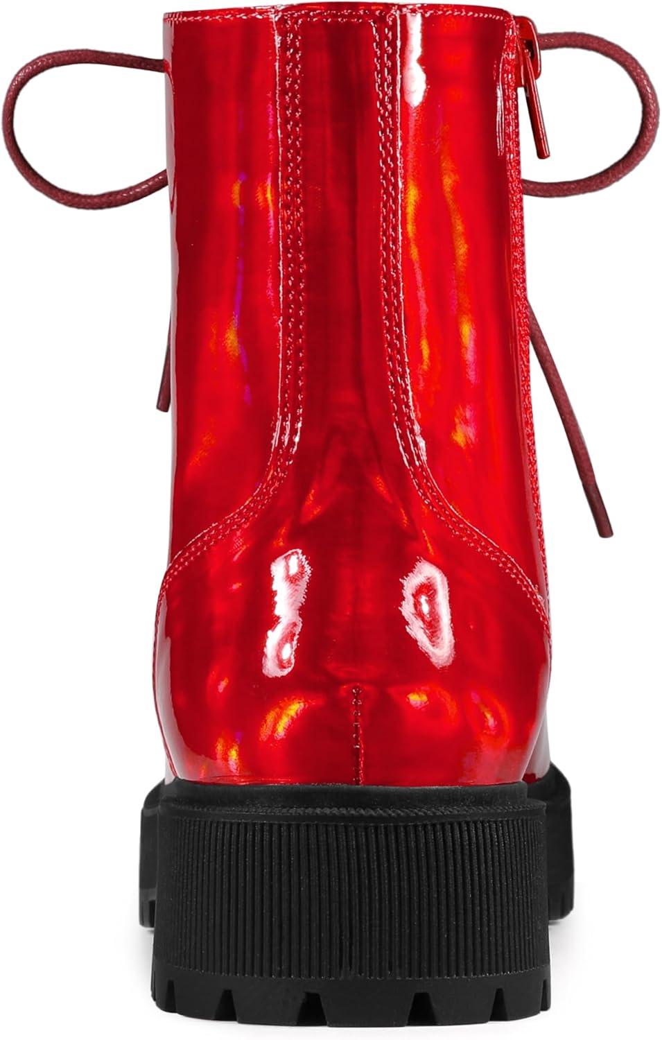 imageAllegra K Womens Round Toe Platform Lace Up Colorful Combat Ankle BootsRed