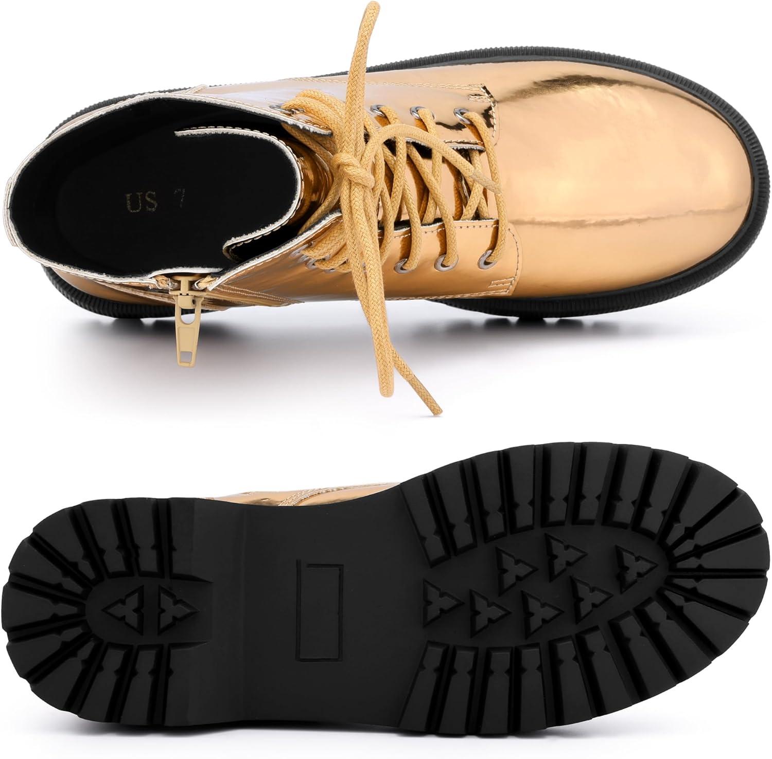 imageAllegra K Womens Round Toe Platform Lace Up Colorful Combat Ankle BootsRose Gold