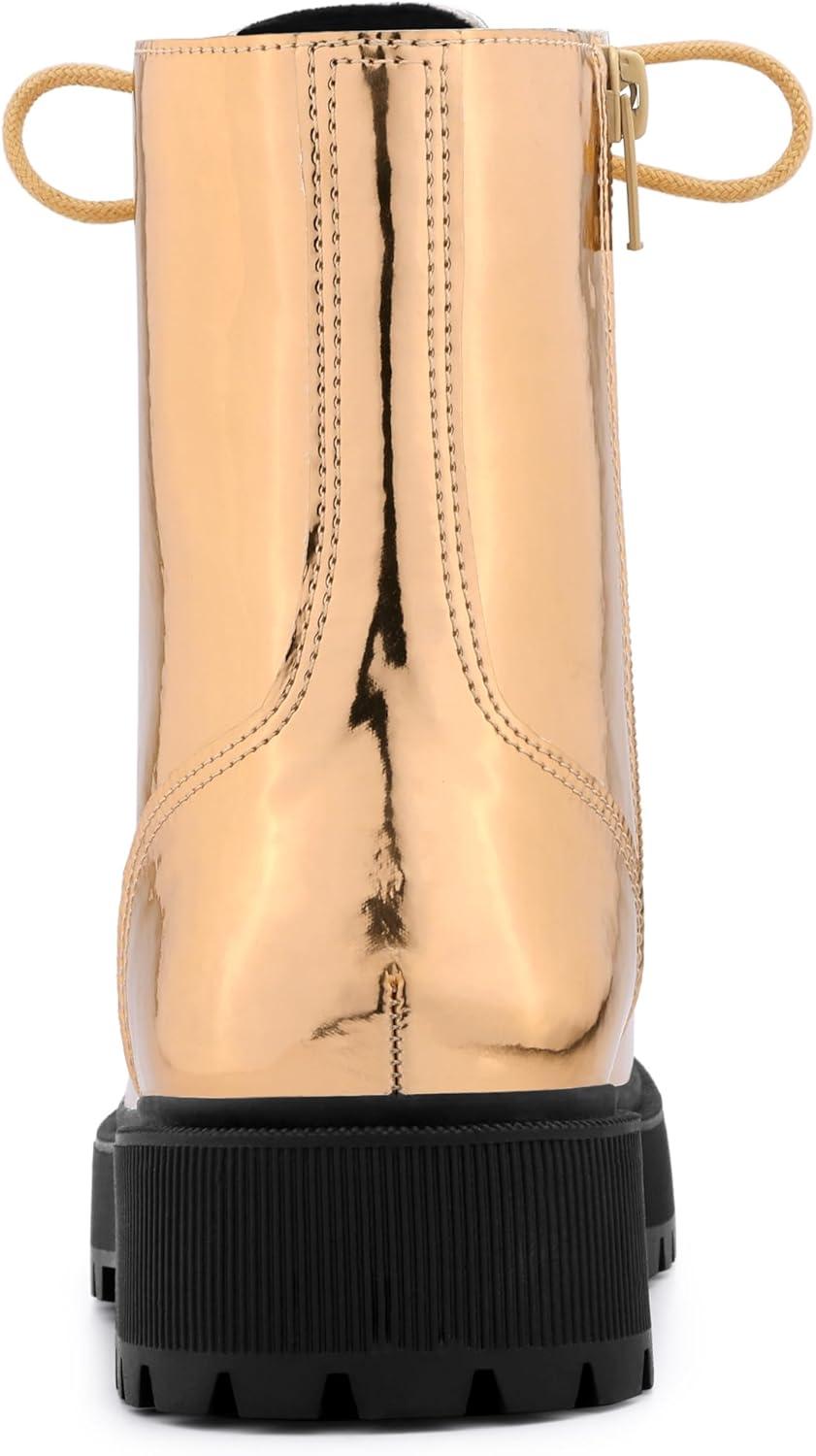 imageAllegra K Womens Round Toe Platform Lace Up Colorful Combat Ankle BootsRose Gold