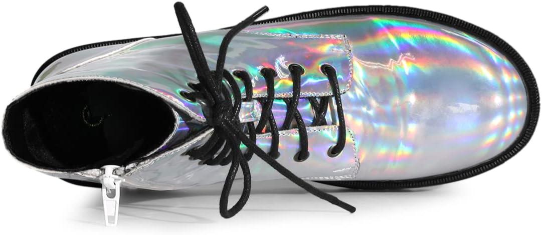imageAllegra K Womens Round Toe Platform Lace Up Colorful Combat Ankle BootsSilver