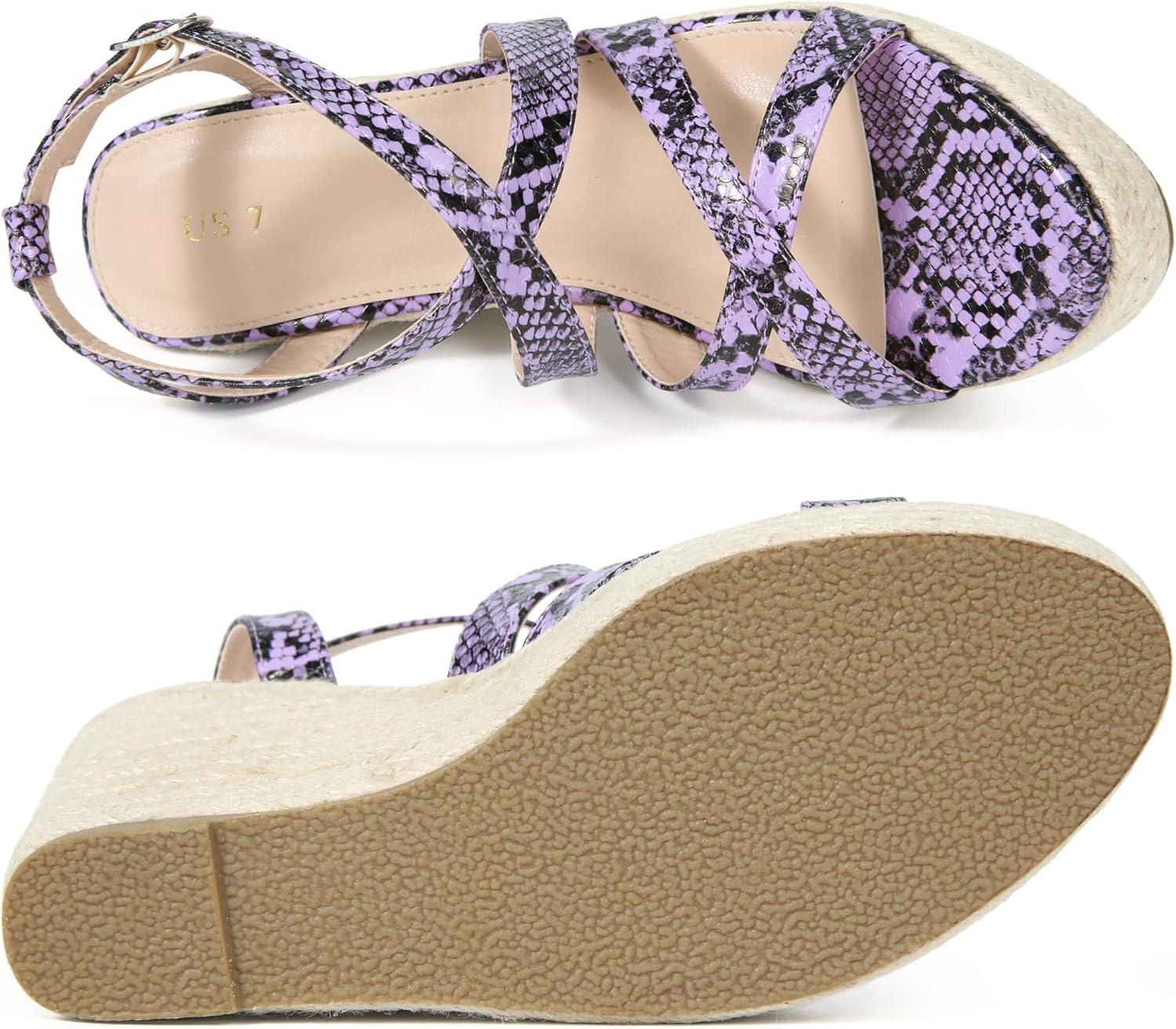 imageAllegra K Womens Snake Print Wedges Strappy Platform Wedge Heel SandalsPurple