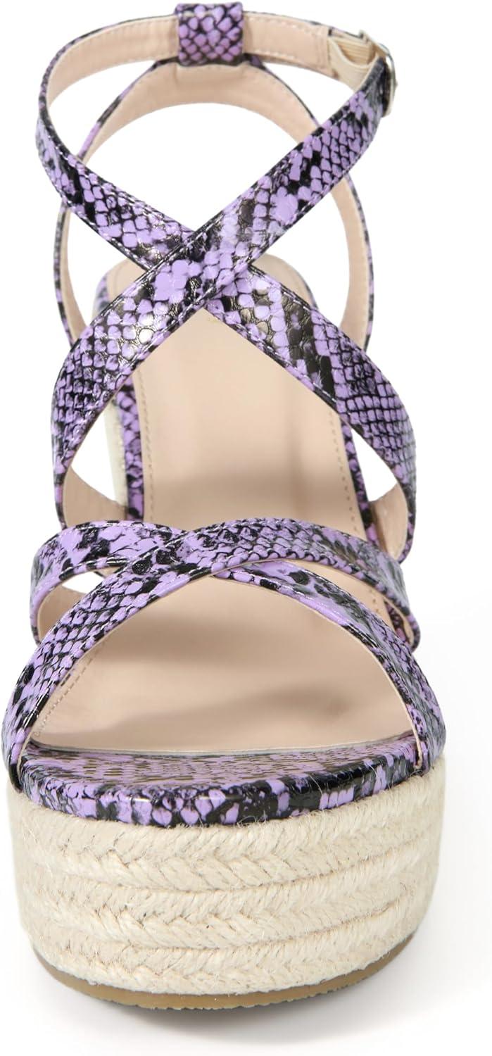 imageAllegra K Womens Snake Print Wedges Strappy Platform Wedge Heel SandalsPurple