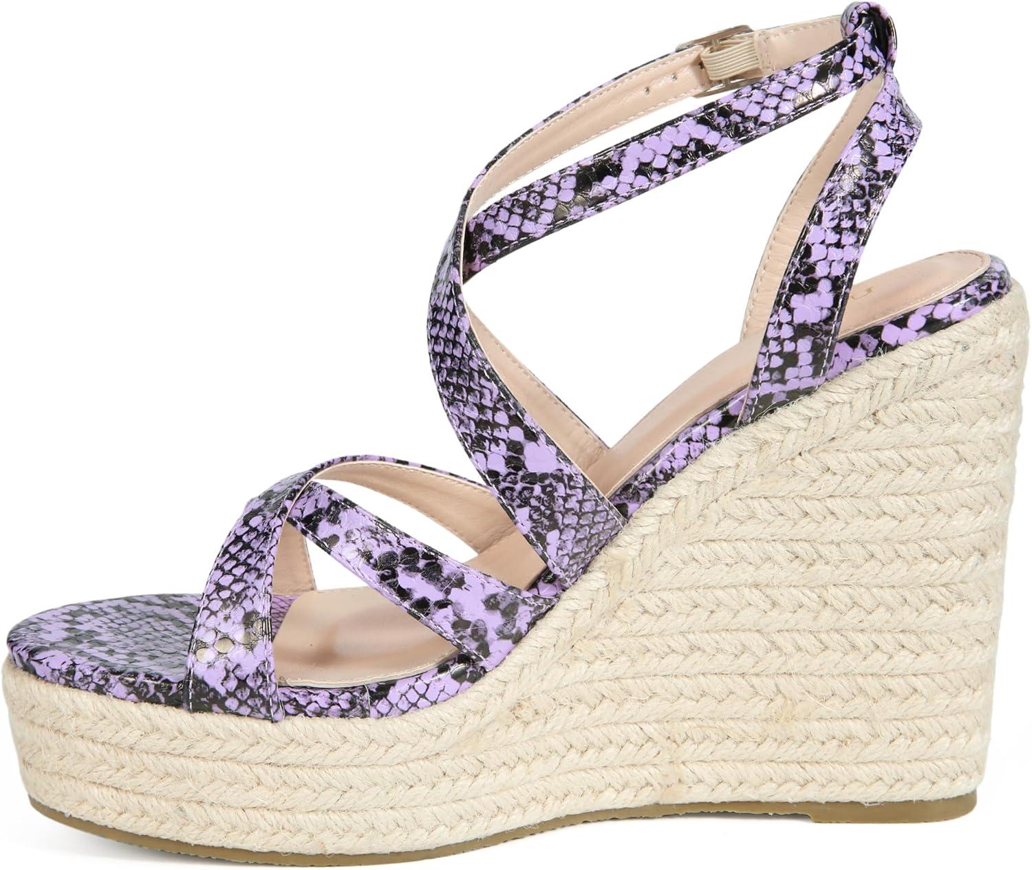 imageAllegra K Womens Snake Print Wedges Strappy Platform Wedge Heel SandalsPurple