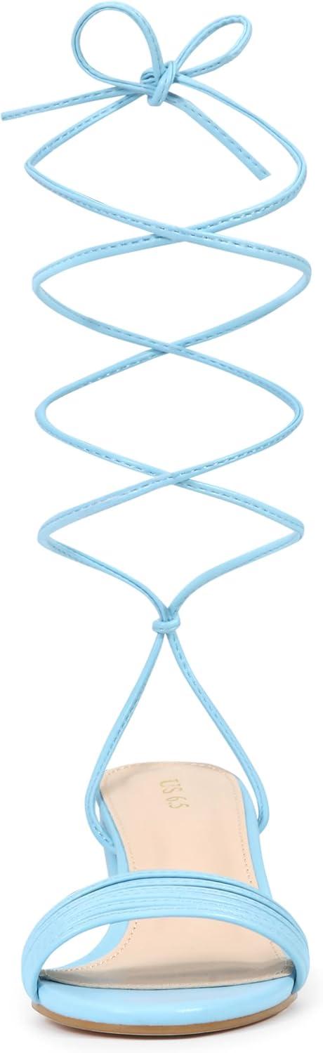 imageAllegra K Womens Sparkle Strappy Lace Up Block Heels SandalsBlue