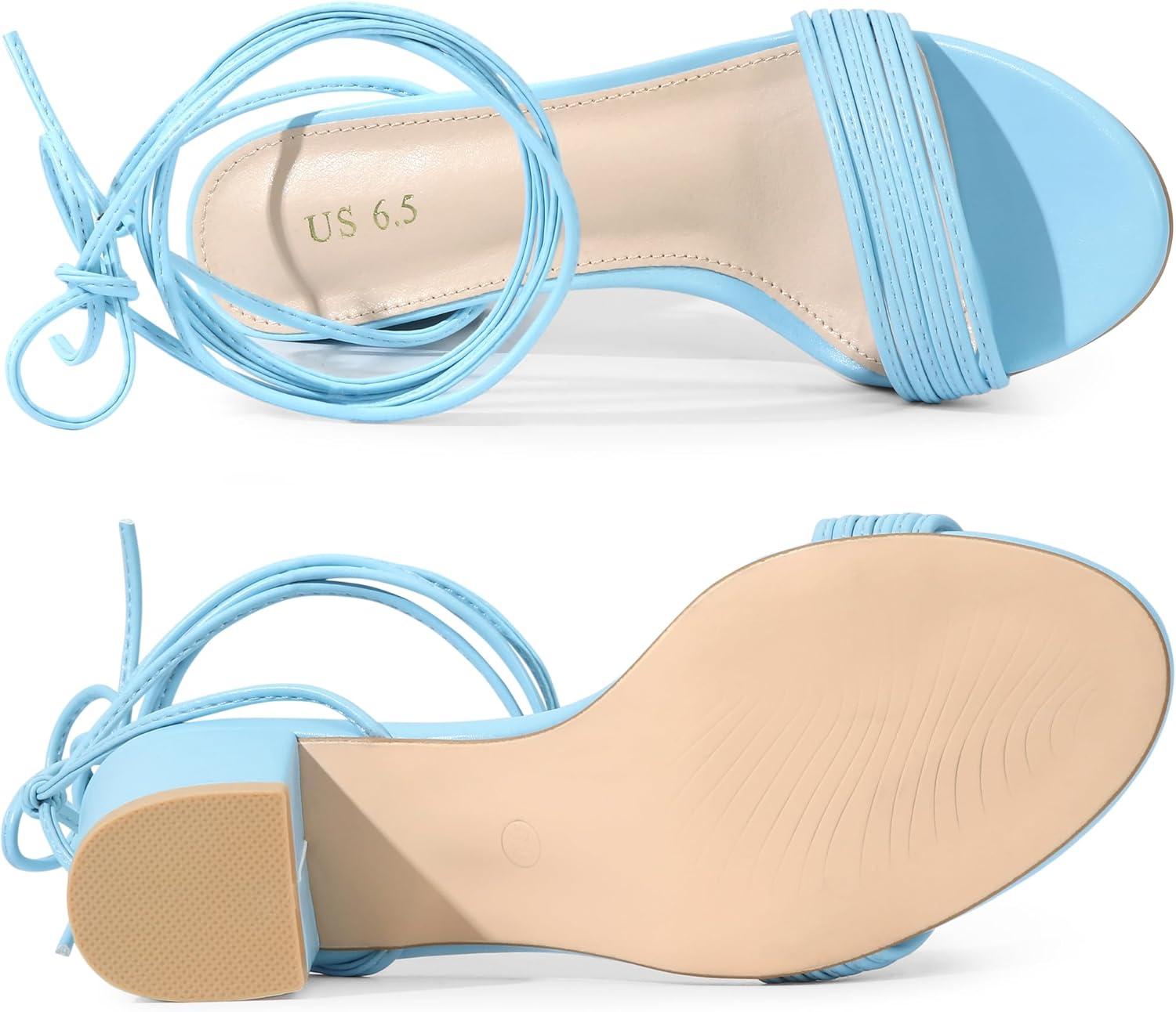 imageAllegra K Womens Sparkle Strappy Lace Up Block Heels SandalsBlue