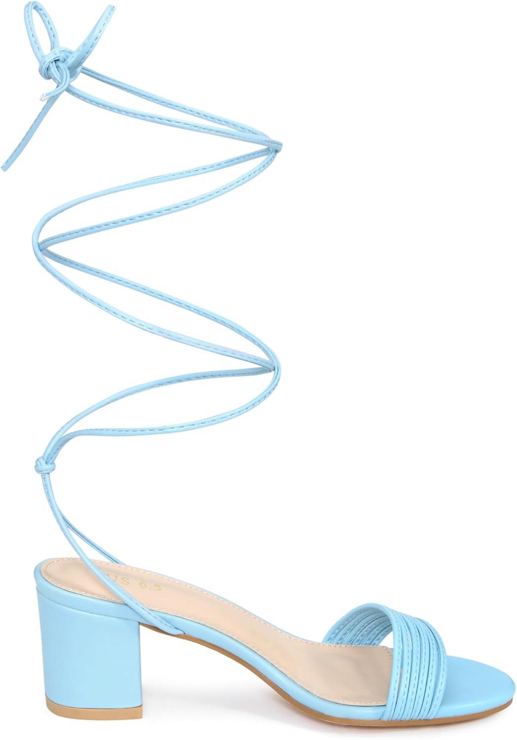 imageAllegra K Womens Sparkle Strappy Lace Up Block Heels SandalsBlue