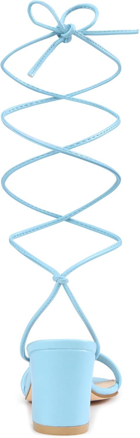 imageAllegra K Womens Sparkle Strappy Lace Up Block Heels SandalsBlue