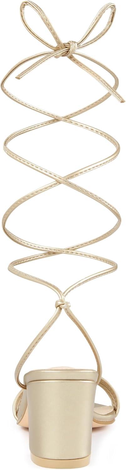 imageAllegra K Womens Sparkle Strappy Lace Up Block Heels SandalsGold