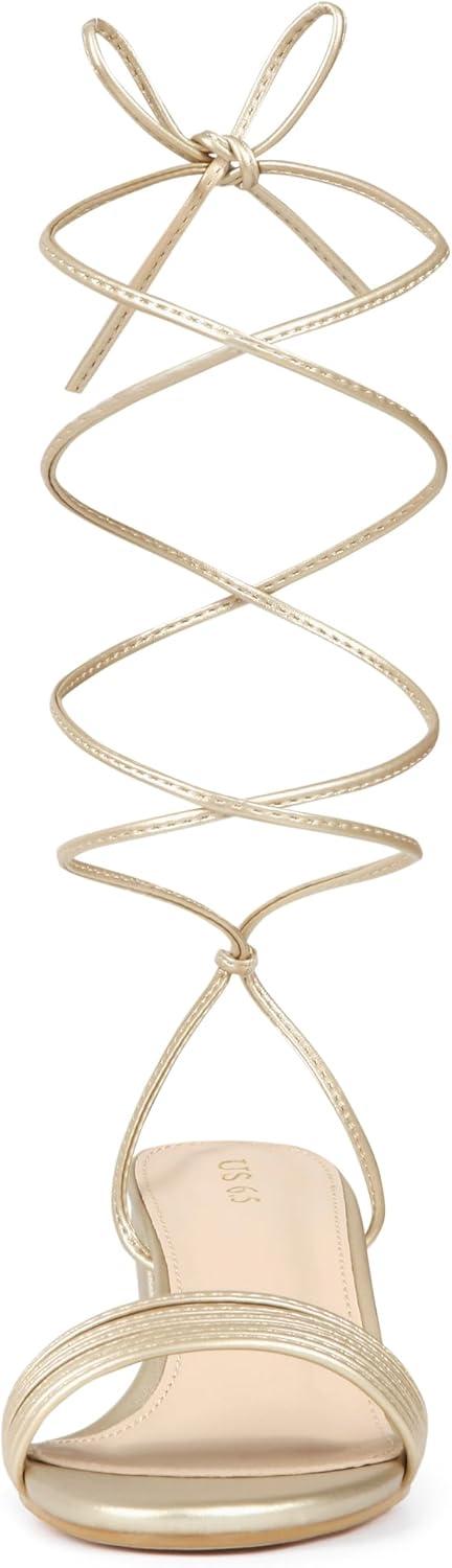 imageAllegra K Womens Sparkle Strappy Lace Up Block Heels SandalsGold