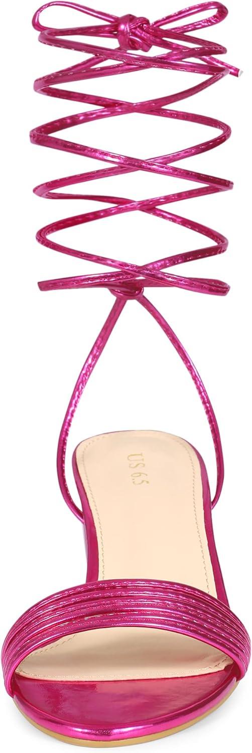 imageAllegra K Womens Sparkle Strappy Lace Up Block Heels SandalsHot Pink