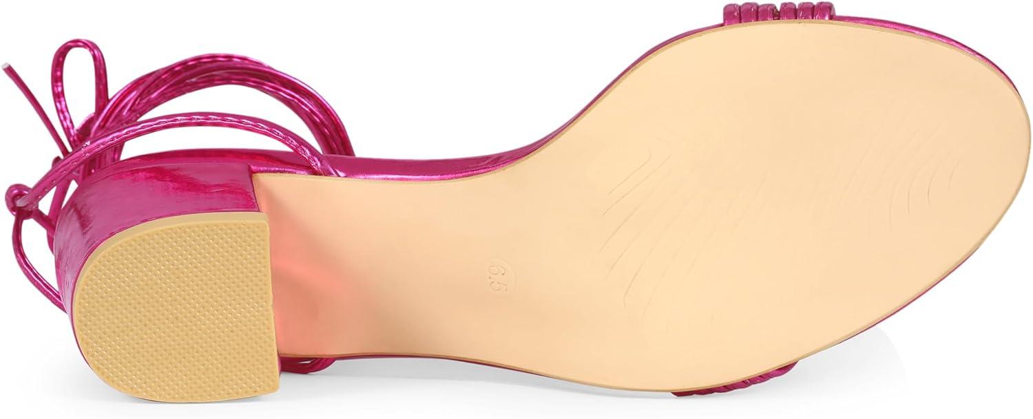 imageAllegra K Womens Sparkle Strappy Lace Up Block Heels SandalsHot Pink