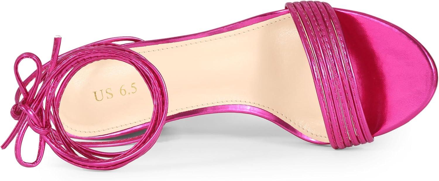 imageAllegra K Womens Sparkle Strappy Lace Up Block Heels SandalsHot Pink