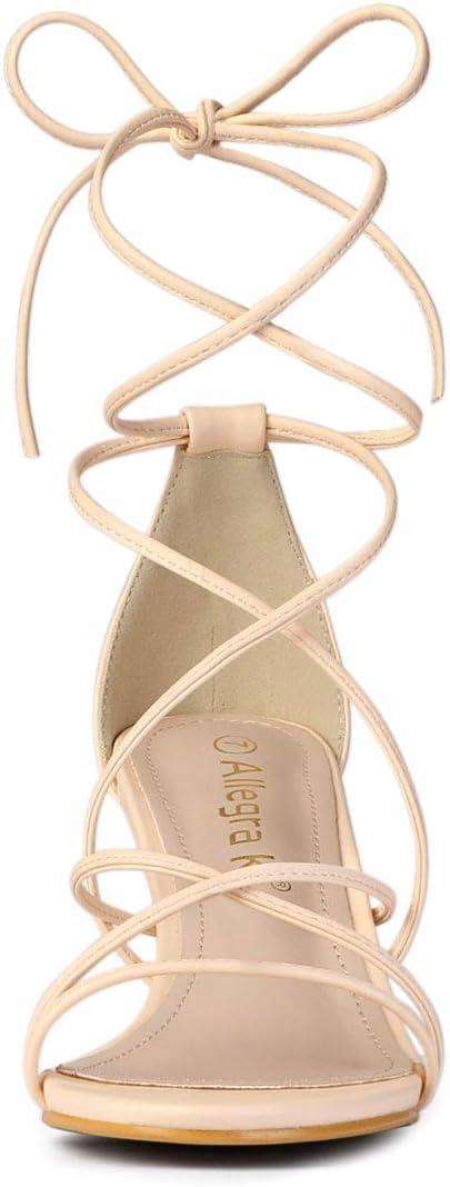 imageAllegra K Womens Strappy Kitten Heel Lace Up SandalsBeige